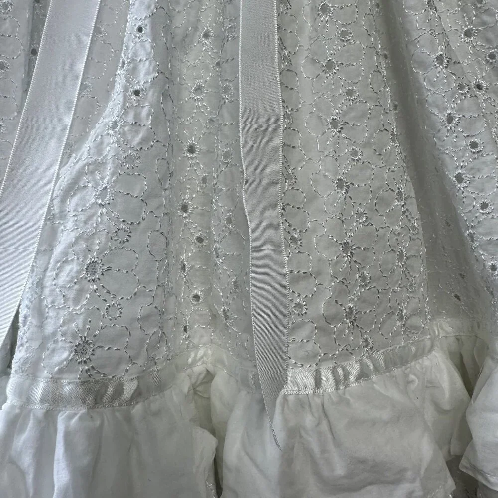 ORIGAMI White Eyelet Dress Girls 3T 3 Floral Waist Cotton Toddler Girl Fancy - Picture 6 of 10